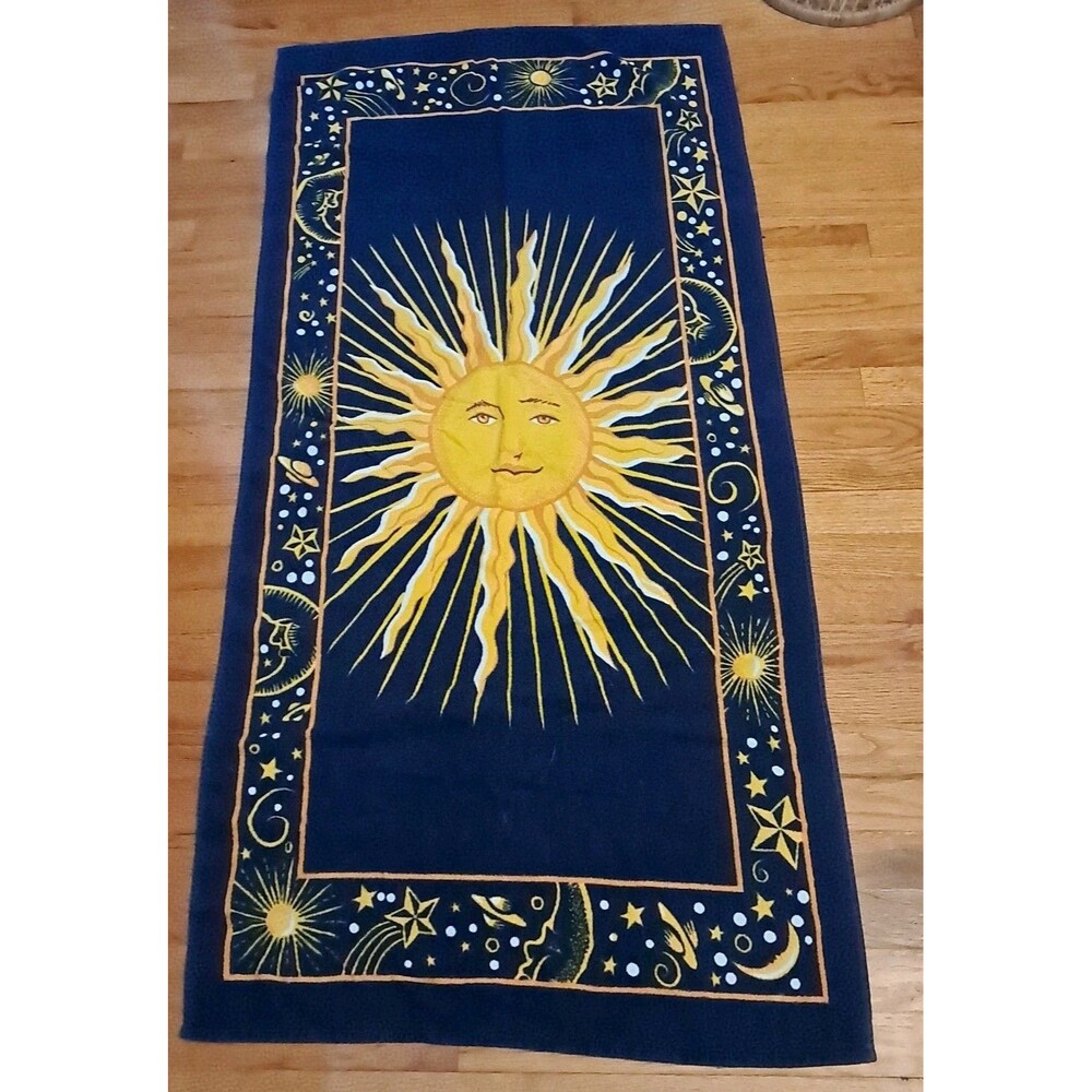 Copa Navy Blue Vintage Celestial Sun Moon Stars Beach Towel 90s Retro